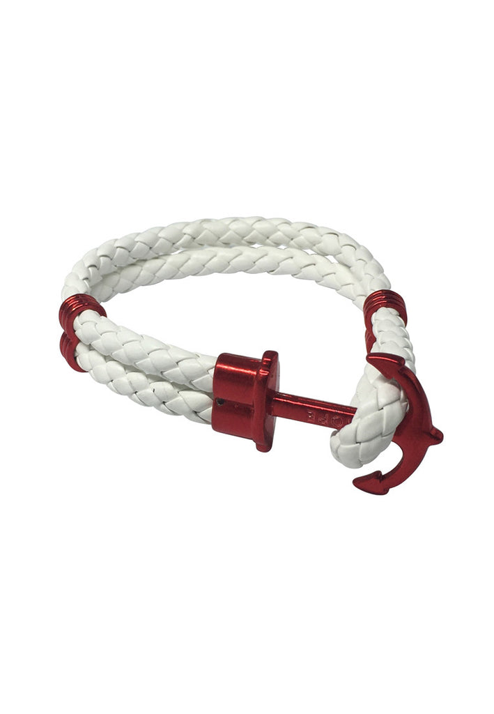 Grapple Series White PU Leather Red Anchor Bracelet