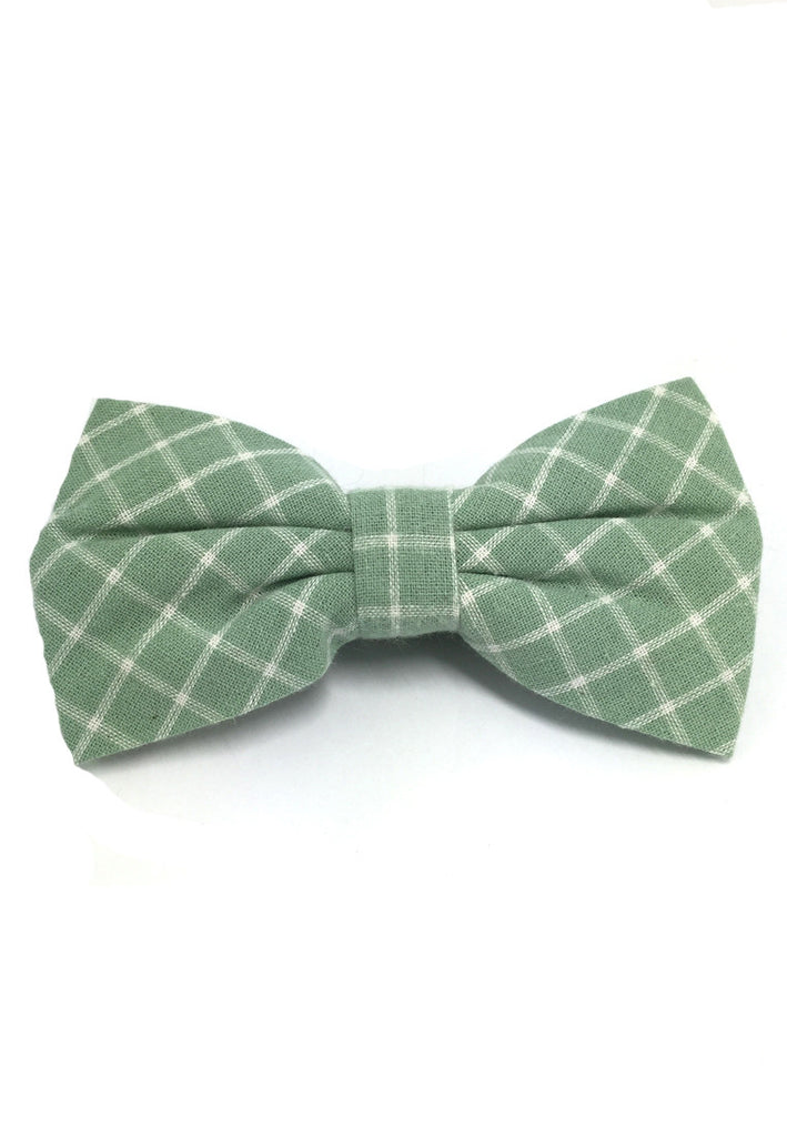 Probe Series Green and White Checked Design Cotton Pre-tied Bow Tie