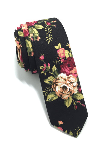 Potpurri Series Black Floral Design Cotton Tie