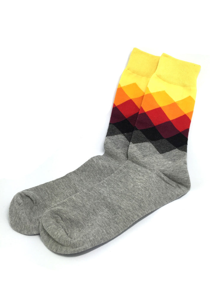 Jewel Series Multi Colour Checked Design Grey, Red, Orange and Yellow Socks