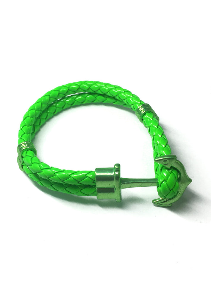 Grapple Series Bright Green PU Leather Green Anchor Bracelet