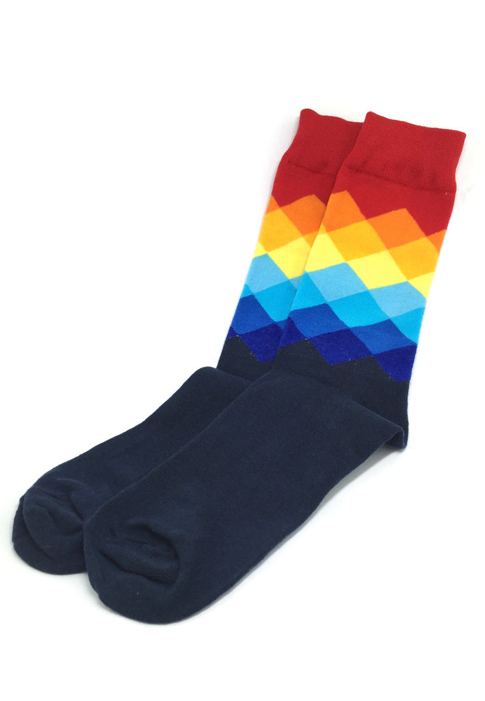 Jewel Series Multi Colour Checked Design Navy Blue, Yellow, Orange and Red Socks