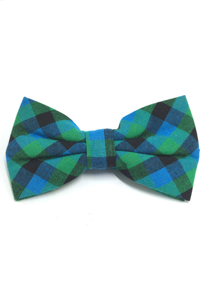 Probe Series Green, Blue and Black Checked Design Cotton Pre-tied Bow Tie
