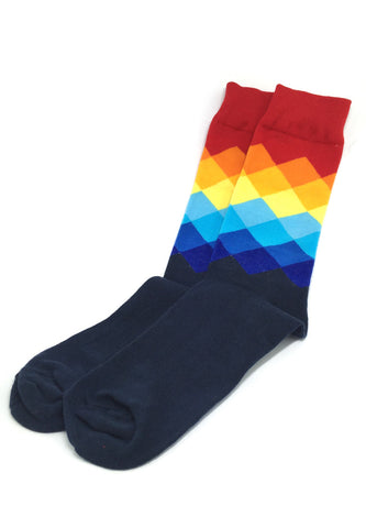 Jewel Series Multi Colour Checked Design Navy Blue, Yellow, Orange and Red Socks