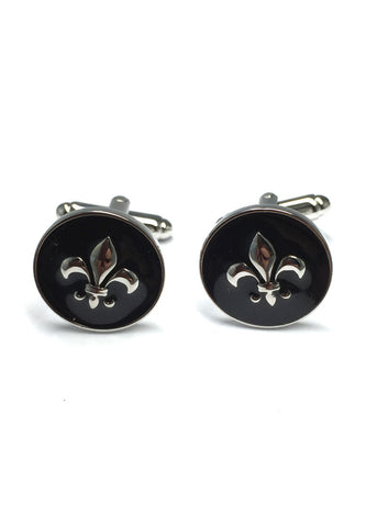 Black Round Fleur De Lys Cufflinks