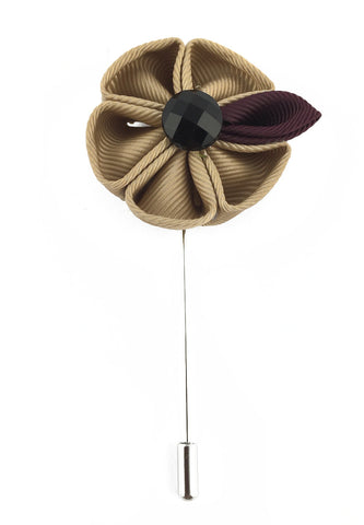 Pin Lapel Bunga Fabrik Beige Cerah