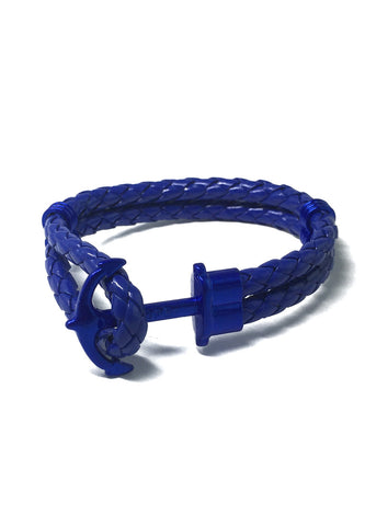 Grapple Series Blue PU Leather Electric Blue Anchor Bracelet