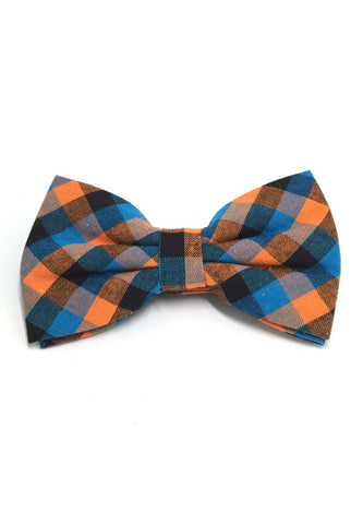 Probe Series Blue, Orange and Black Checked Design Cotton Pre-tied Bow Tie