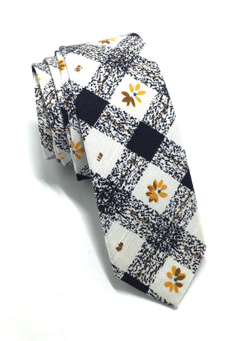 Potpurri 系列蓝色方块花朵图案棉质领带