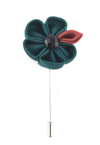 Dark Green Fabric Flower Lapel Pin