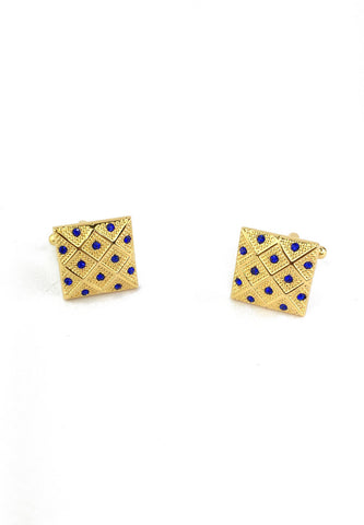 Square Gold Luxurious with Blue Polka Dots Cufflinks