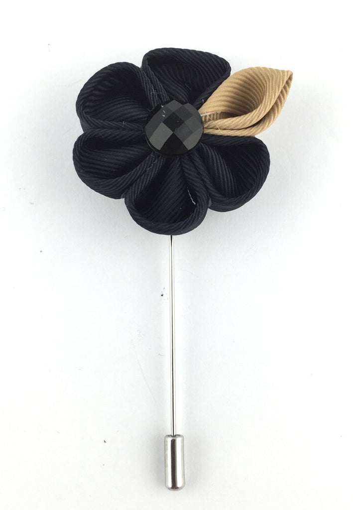 Black Fabric Flower Lapel Pin