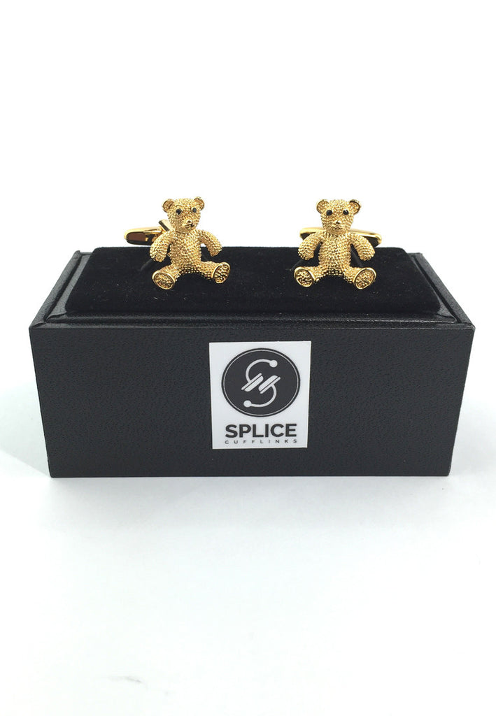 Gold Sitting Teddy Bear Cufflinks