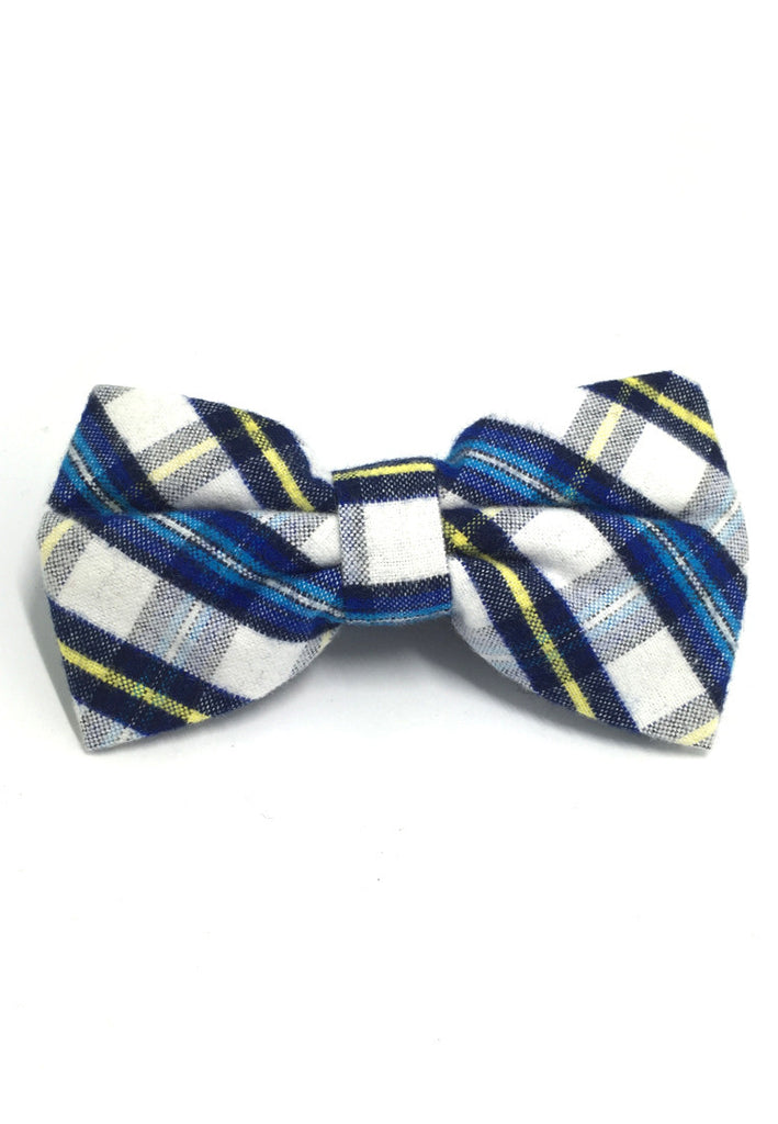 Probe Series Blue, White and Yellow Tartan Design Cotton Pre-tied Bow Tie