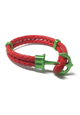 Gelang Sauh Hijau Kulit PU Merah Siri Grapple