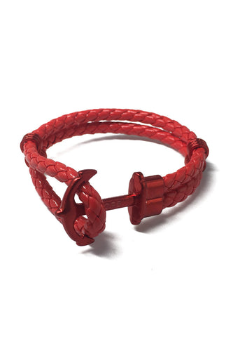 Grapple Series Red PU Leather Red Anchor Bracelet