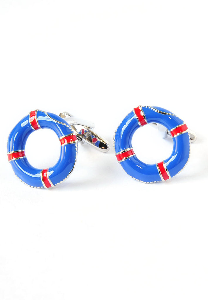 Blue & Red Life Belt Lifebuoy Cufflinks