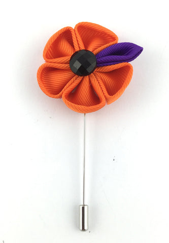 Orange Fabric Flower Lapel Pin