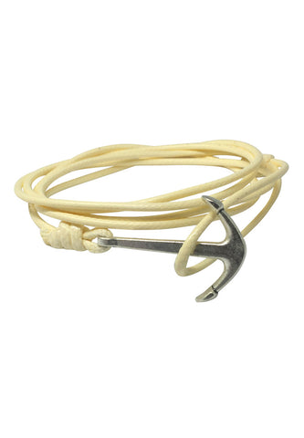 Ore Series Pearl White Cord Silver Anchor Bracelet