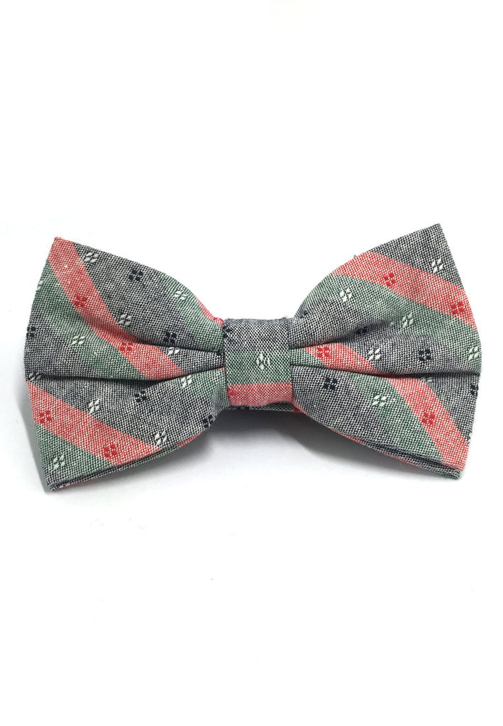 Probe Series Green, Red and Black Striped Pattern Design Cotton Pre-tied Bow Tie