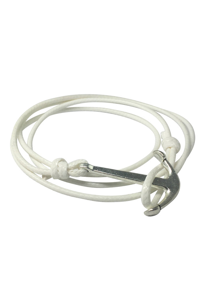 Ore Series White Cord Silver Anchor Bracelet