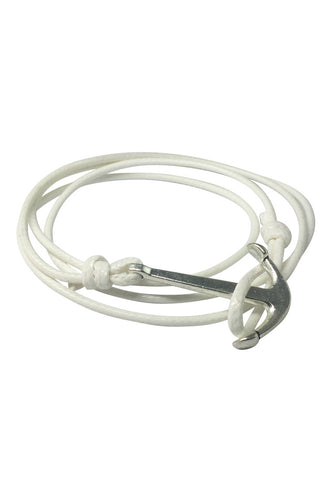 Ore Series White Cord Silver Anchor Bracelet