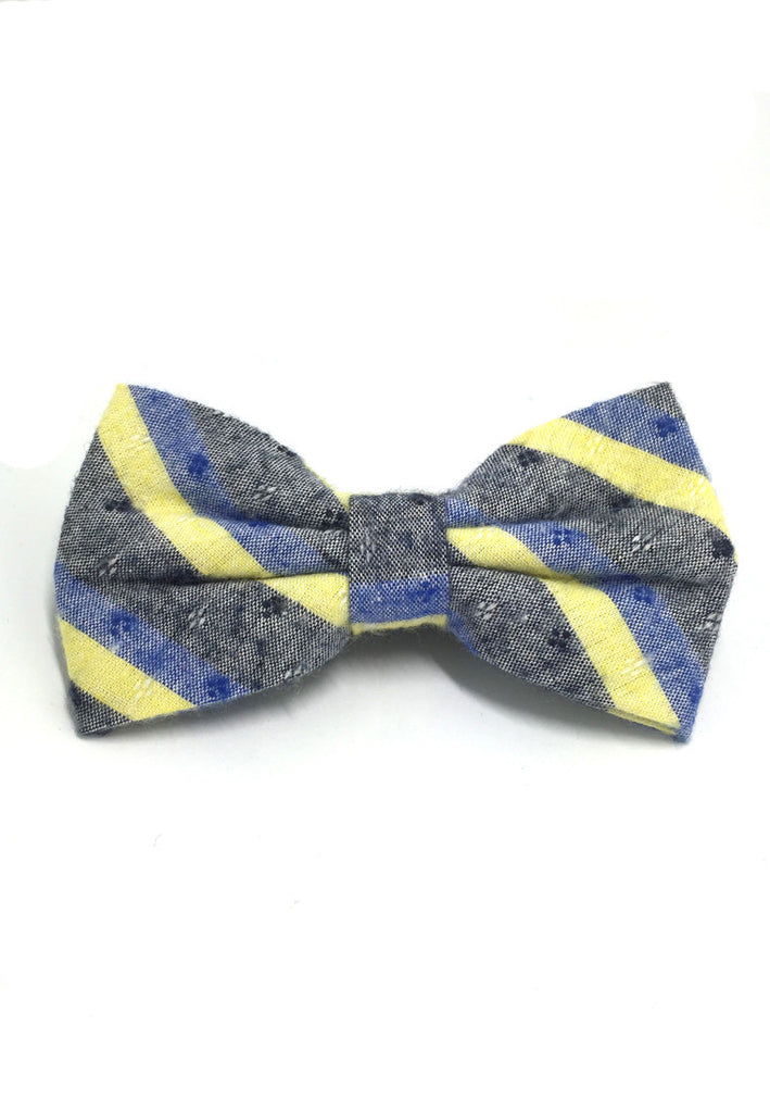 Probe Series Blue, Yellow and Black Striped Pattern Design Cotton Pre-tied Bow Tie