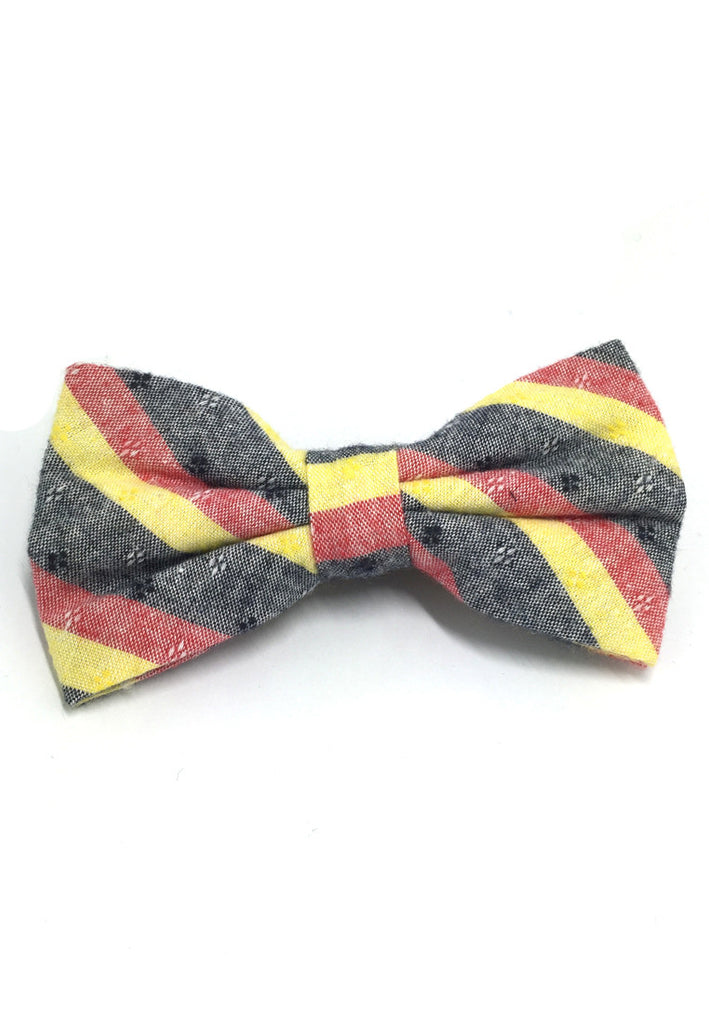 Probe Series Yellow, Red and Black Striped Pattern Design Cotton Pre-tied Bow Tie