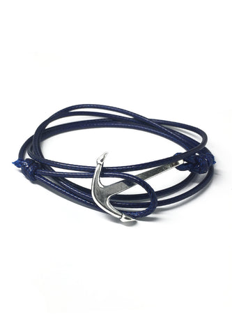 Ore Series Dark Blue Cord Silver Anchor Bracelet