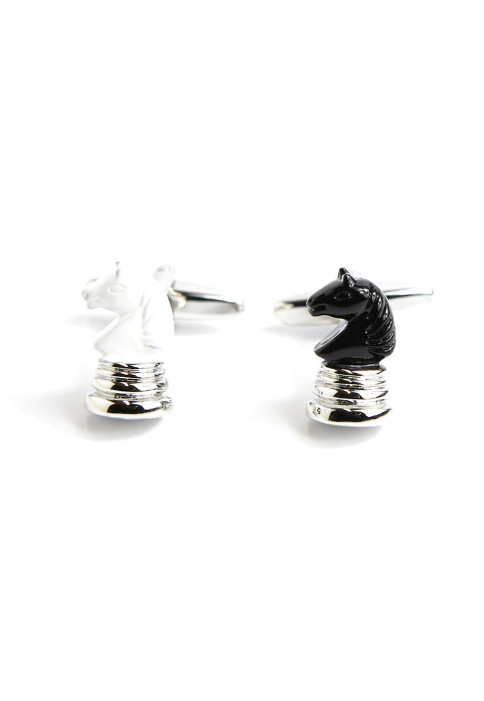 Black & White Chess Knights Cufflinks