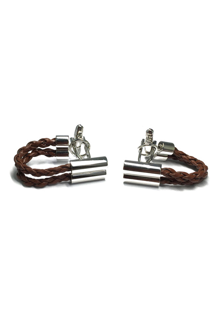 Brown Leather Chain Cufflinks