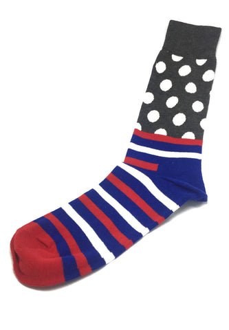 Even-Steven Series Blue and White Stripes White Polka Dots Dark Grey Socks