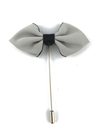 Grey Fabric Cloth Bow Lapel Pin