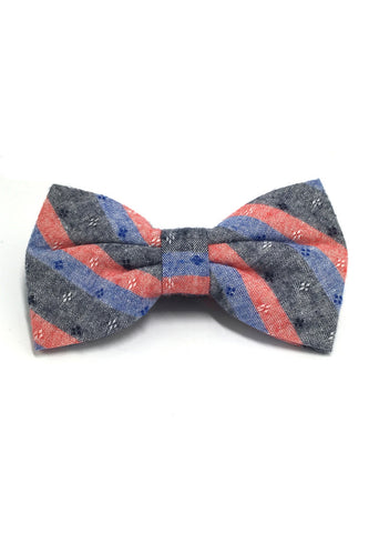Probe Series Blue, Red and Black Striped Pattern Design Cotton Pre-tied Bow Tie