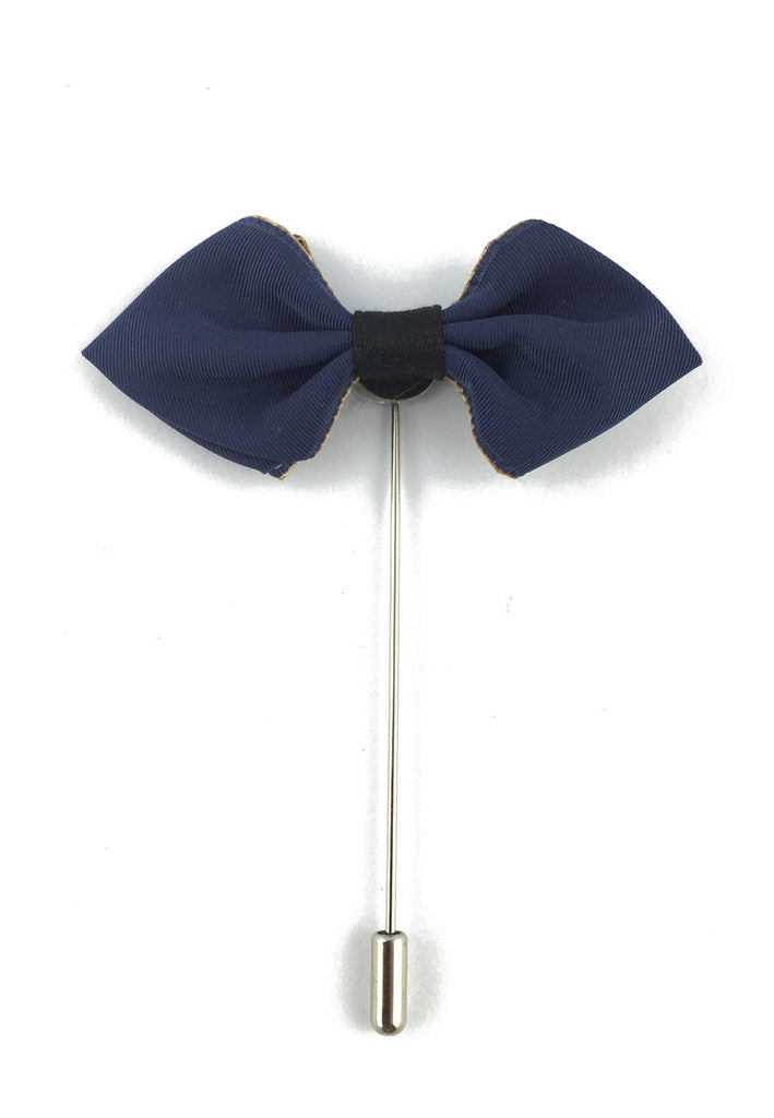 Navy Blue Fabric Cloth Bow Lapel Pin