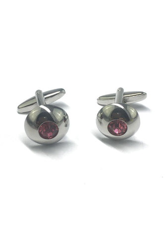 Circular Domed Cufflinks with Pink Central Crystal