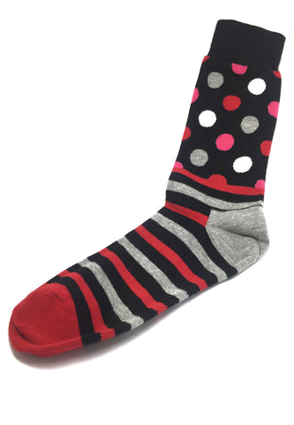 Even-Steven Series Red and Black Stripes Polka Dots Black Socks