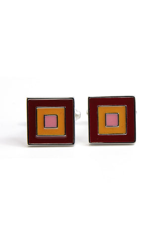 Square Cufflinks with Red Pink & Orange Squares