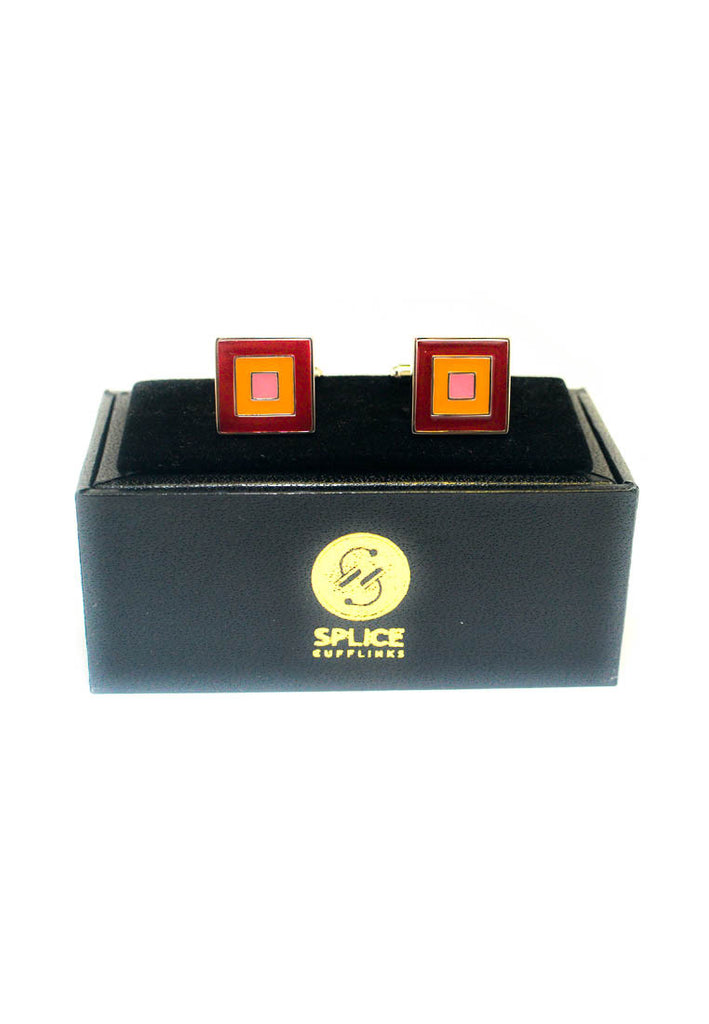 Square Cufflinks with Red Pink & Orange Squares