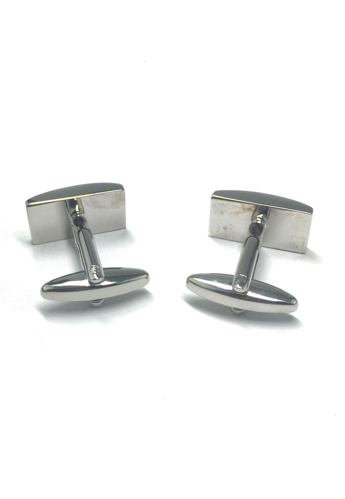 Curved Rhodium Plated Cufflinks with Graded Black Smoke Grey & Clear Crystals