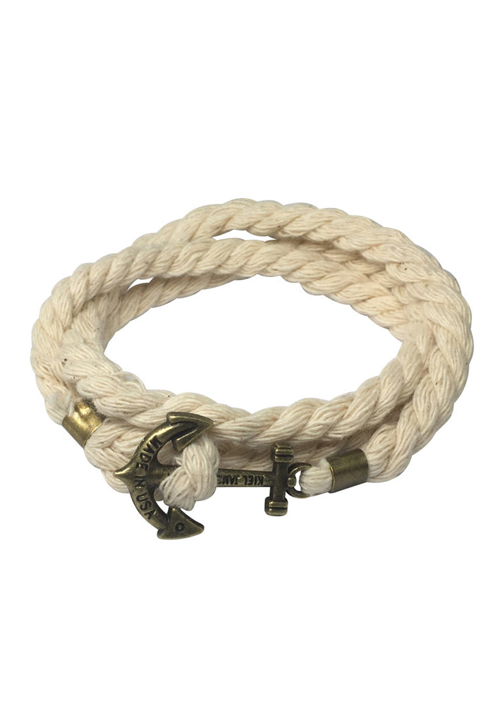 Kedge Series Navy Pearl White tebal Nylon Strap Brass Anchor Bracelet