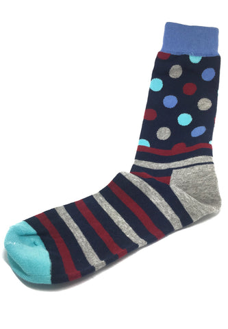 Even-Steven Series Maroon and Black Stripes Polka Dots Black Socks