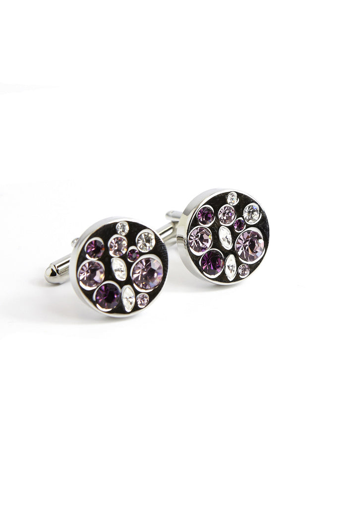 Round Purple Diamante Cufflinks