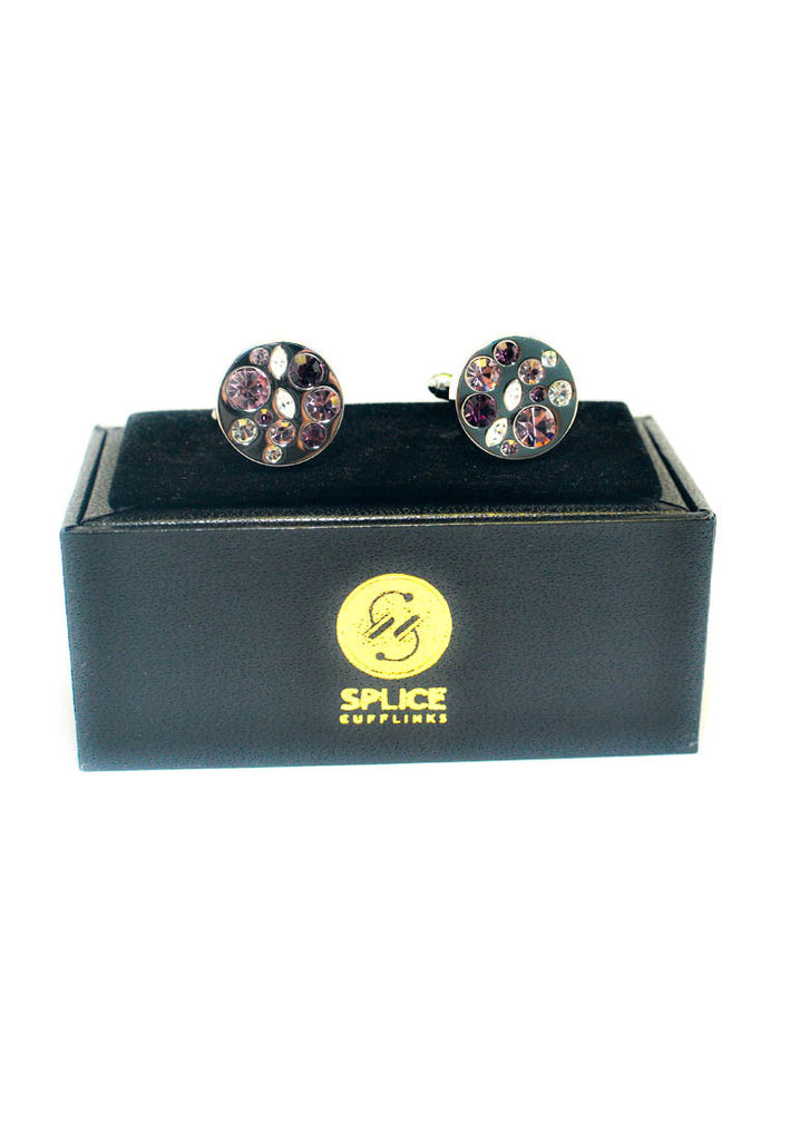 Round Purple Diamante Cufflinks