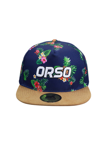 Orso 限量版浅棕色遮阳帽海军蓝色花卉设计帽子