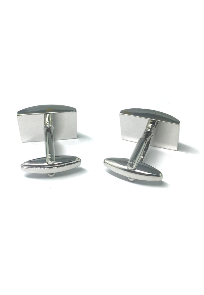 High Quality Curved Black Design Rhodium Plated Cufflinks