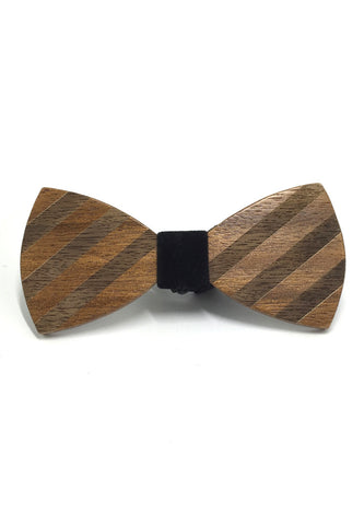Grove Series Dark Striped Design Wood Bow Tie