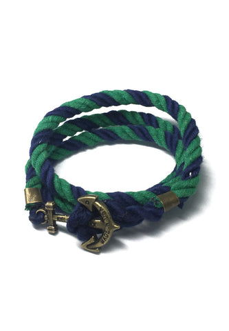 Kedge Series Navy Blue and Green thick Nylon Strap Brass Anchor Bracelet