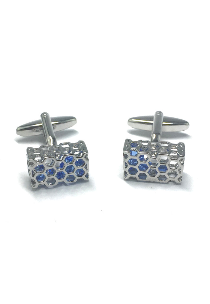 Honeycomb Blue Crystal Basket Cufflinks