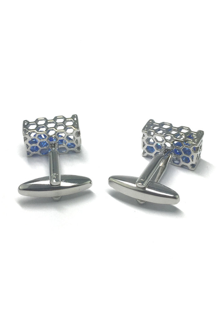 Honeycomb Blue Crystal Basket Cufflinks